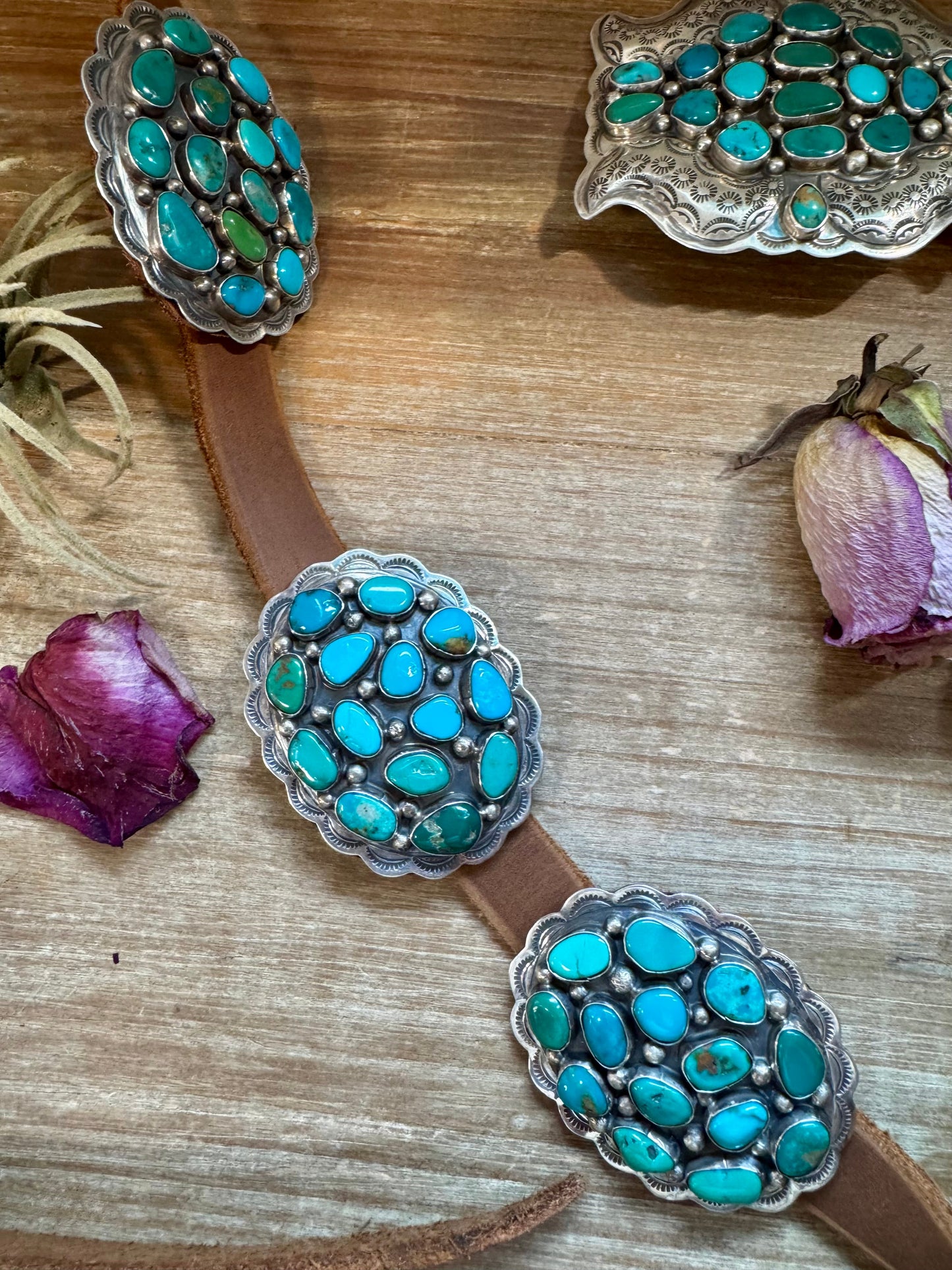 Turquoise Concho Belt – Sterling Silver – Native Made DM – One of a Kind