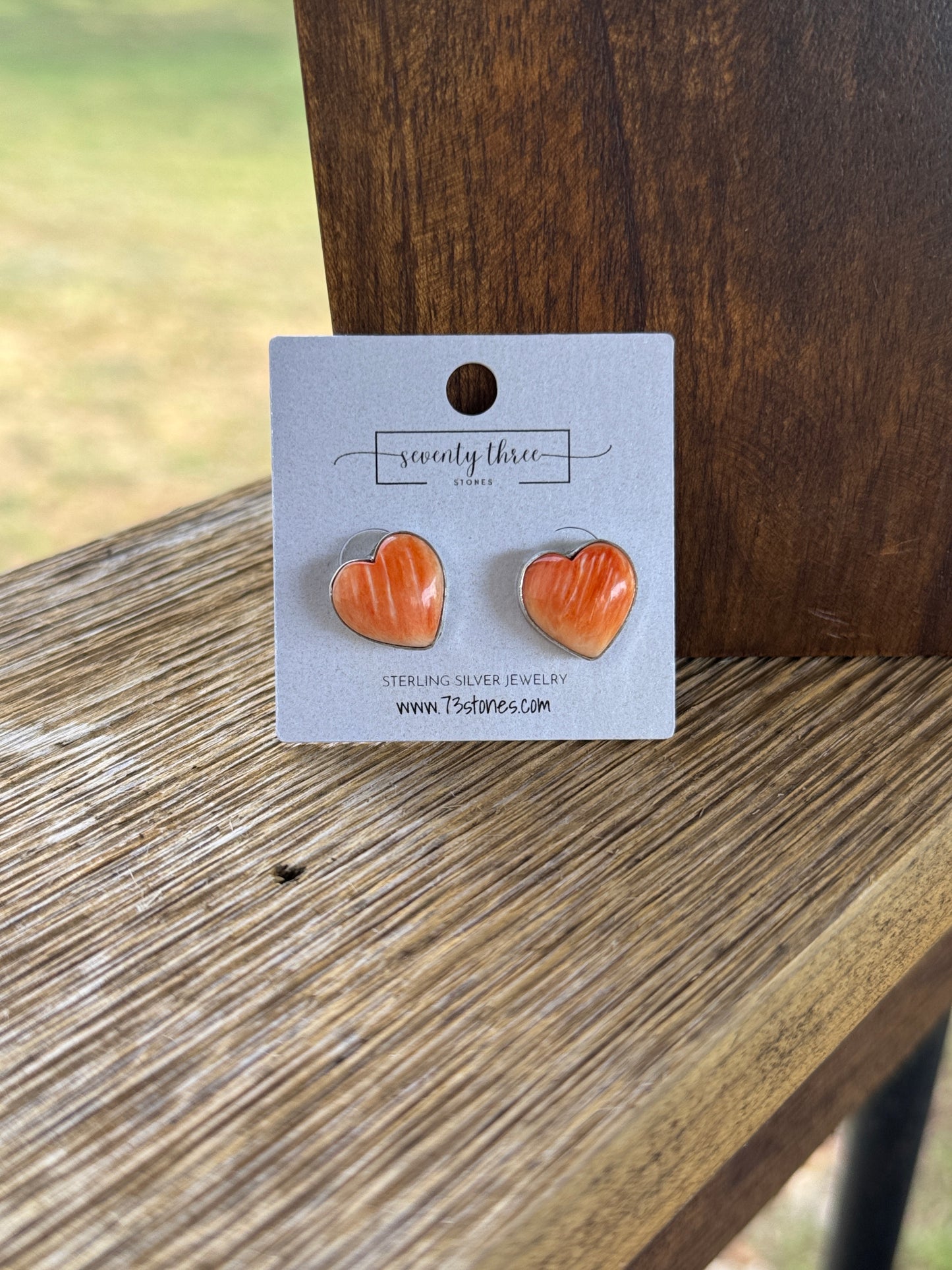 Orange Spiny Heart Stud Earrings