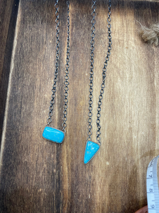 Turquoise Trangle 3/4” Bar Necklace (18”)