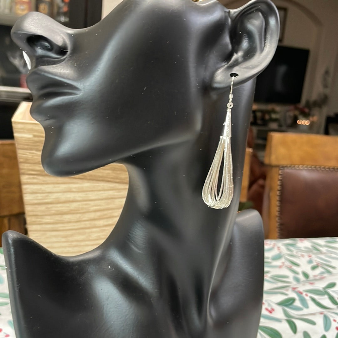 Liquid Silver 20 Strand Teardrop Earrings 2.5”