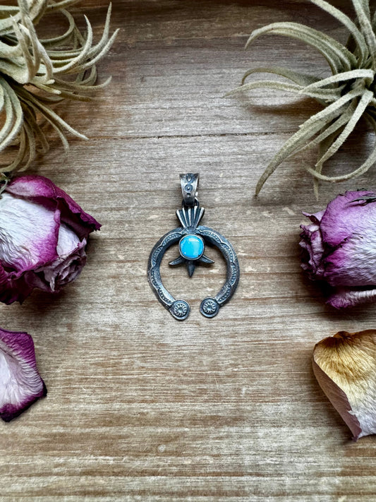 Naja Pendant with Golden Hill Turquoise – Sterling Silver – Native Made by KB – Fits 8mm