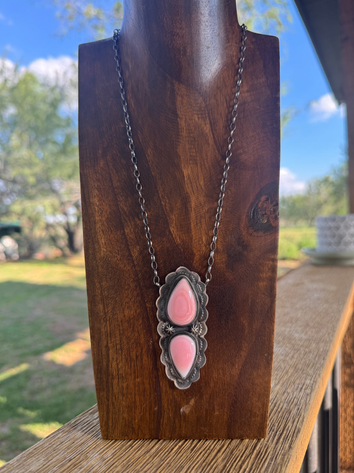 Pink Conch Large 2 Stone Pedant Necklace