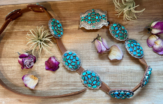 Turquoise Concho Belt – Sterling Silver – Native Made DM – One of a Kind