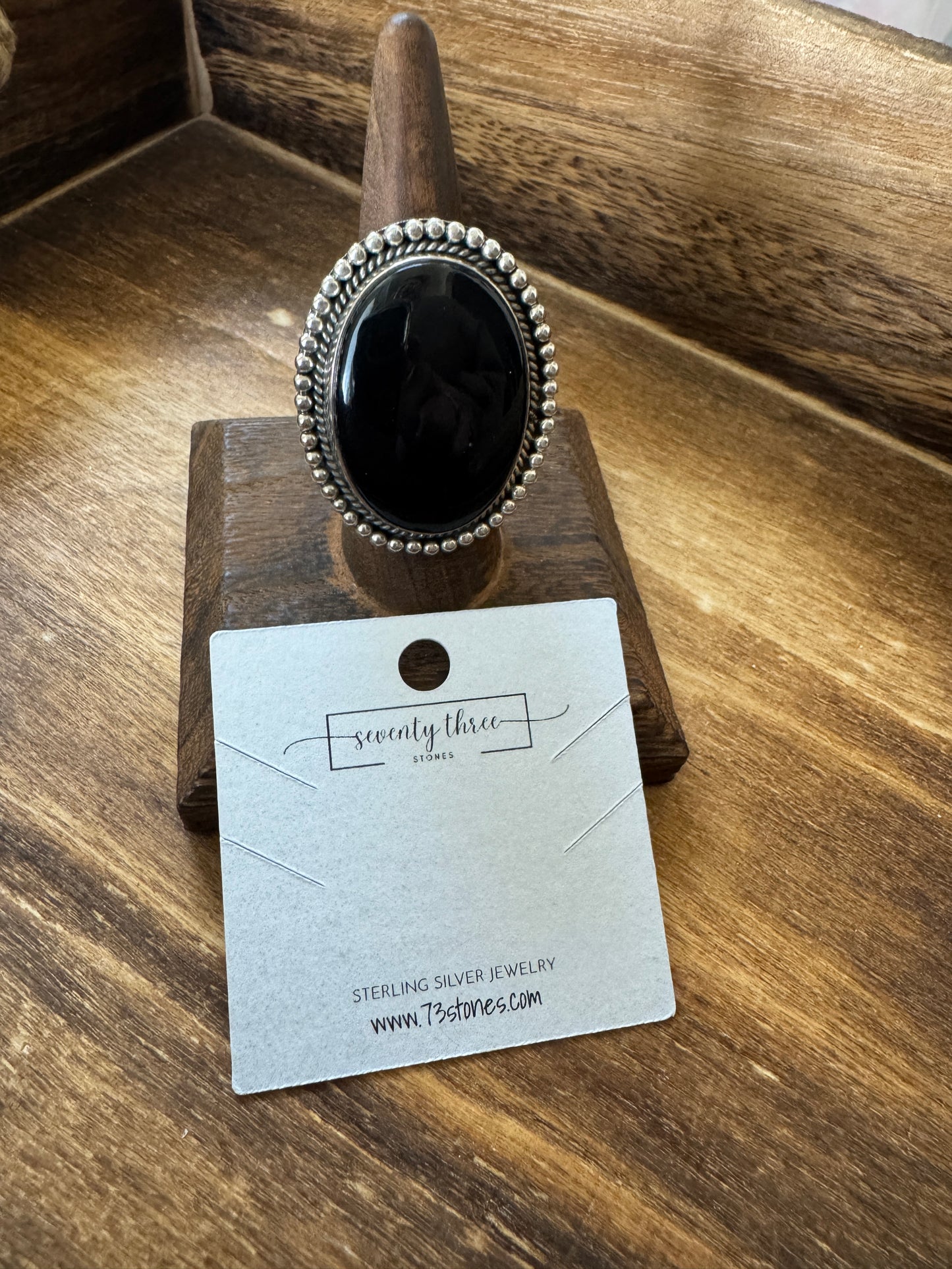 Geranium Black Onyx Ring Adjustable