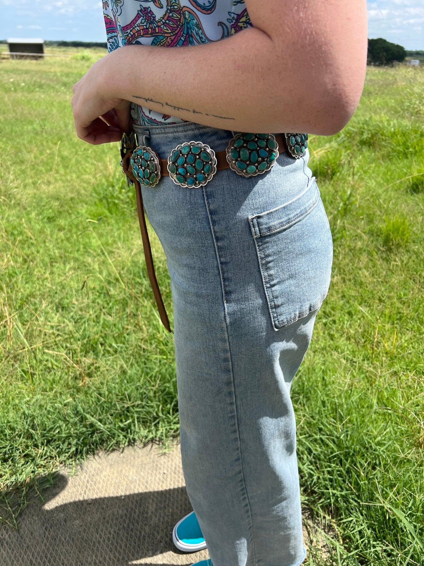 Turquoise Concho Belt – Sterling Silver – Native Made DM – One of a Kind