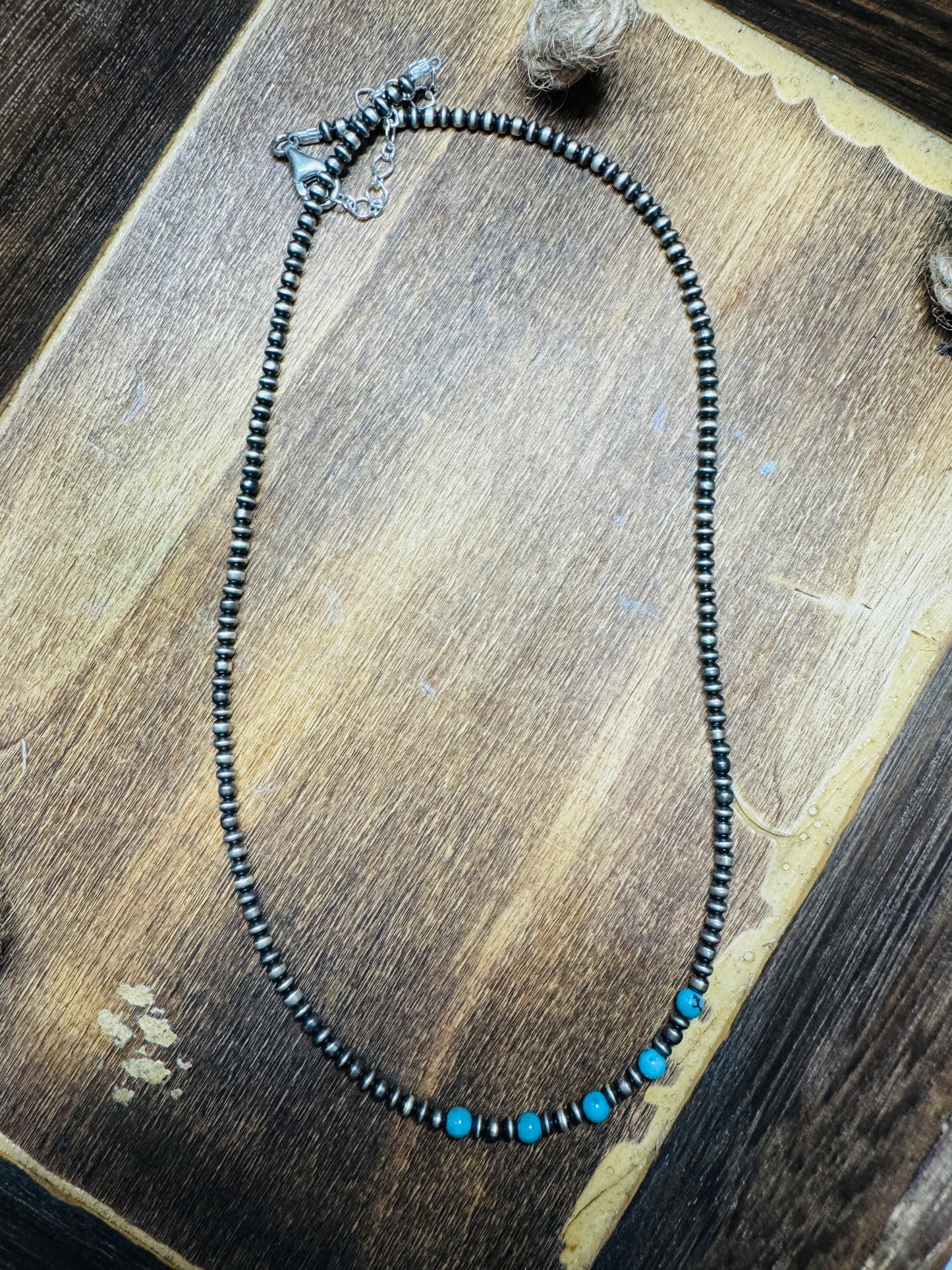 18” Saucer and Navajo pearl Necklace + Blue Turquoise