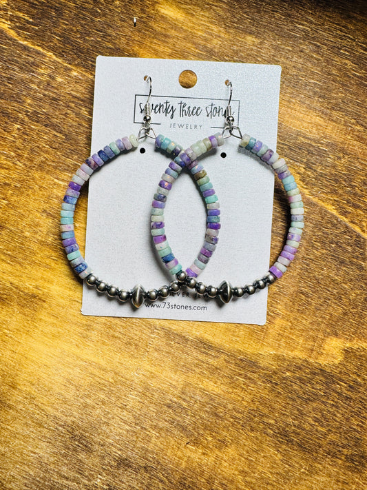 Round Purple Opal + Sterling Pearl Earrings