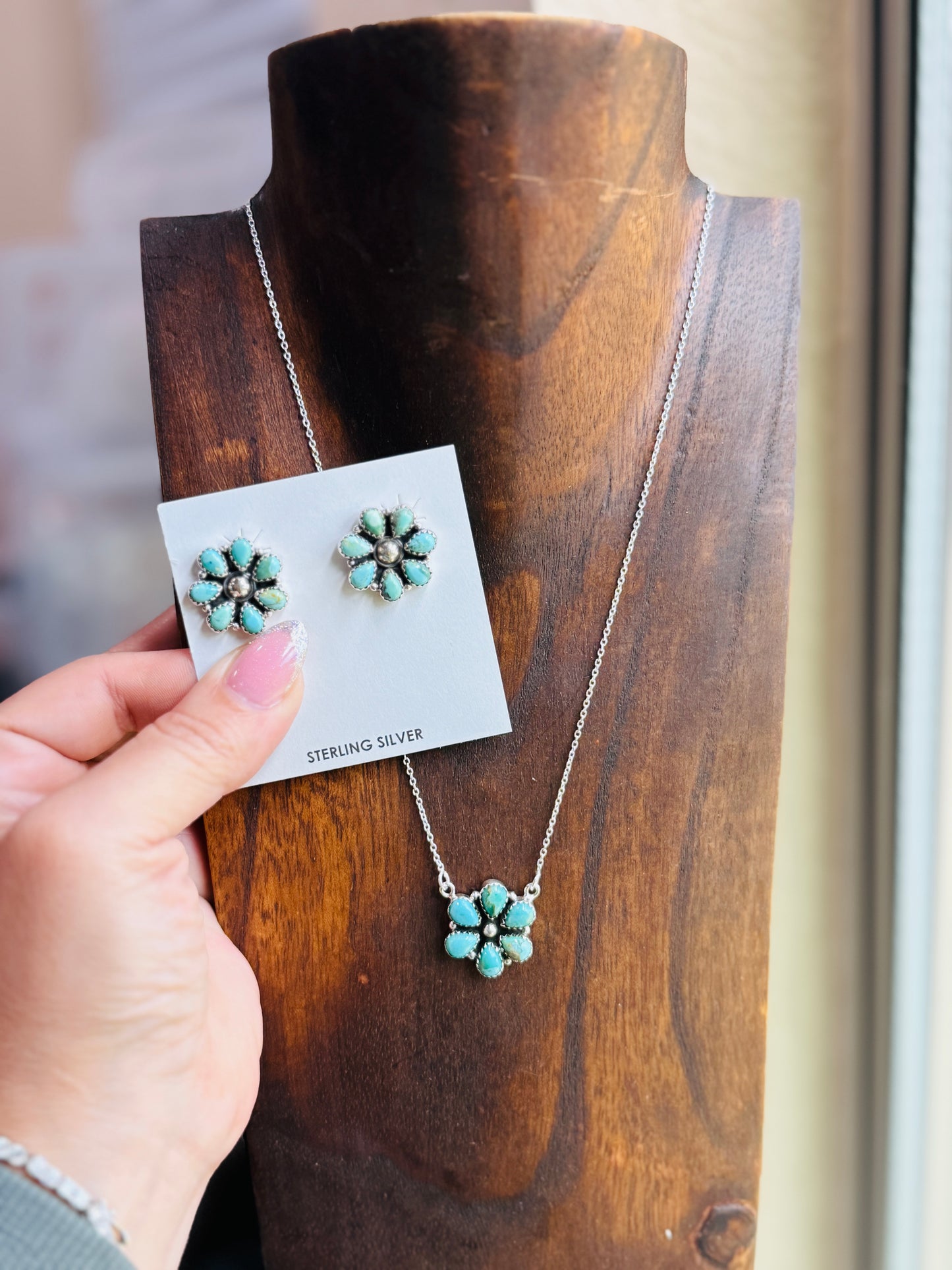 Turquoise cluster stud earrings 3/4”