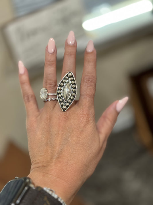 MARQUISE SILVER STUD RING size 5