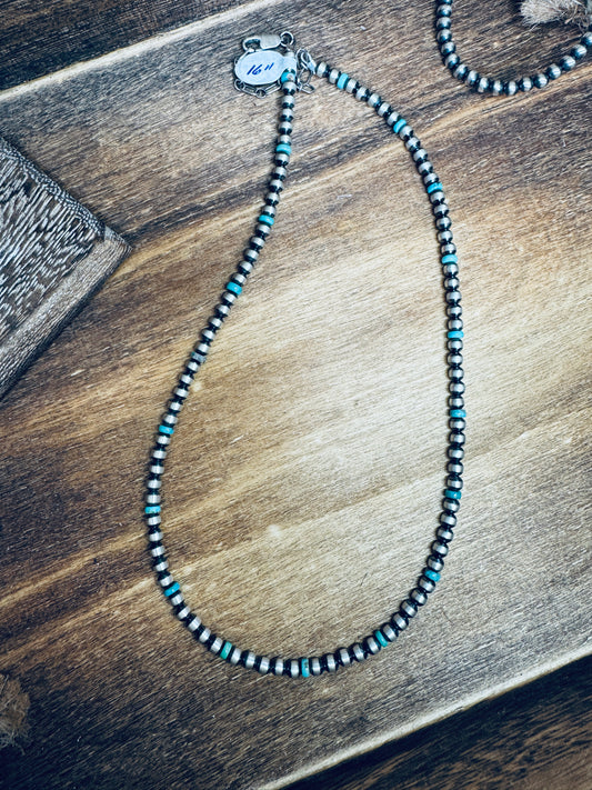 4mm 16” Turquoise + Navajo Pearls