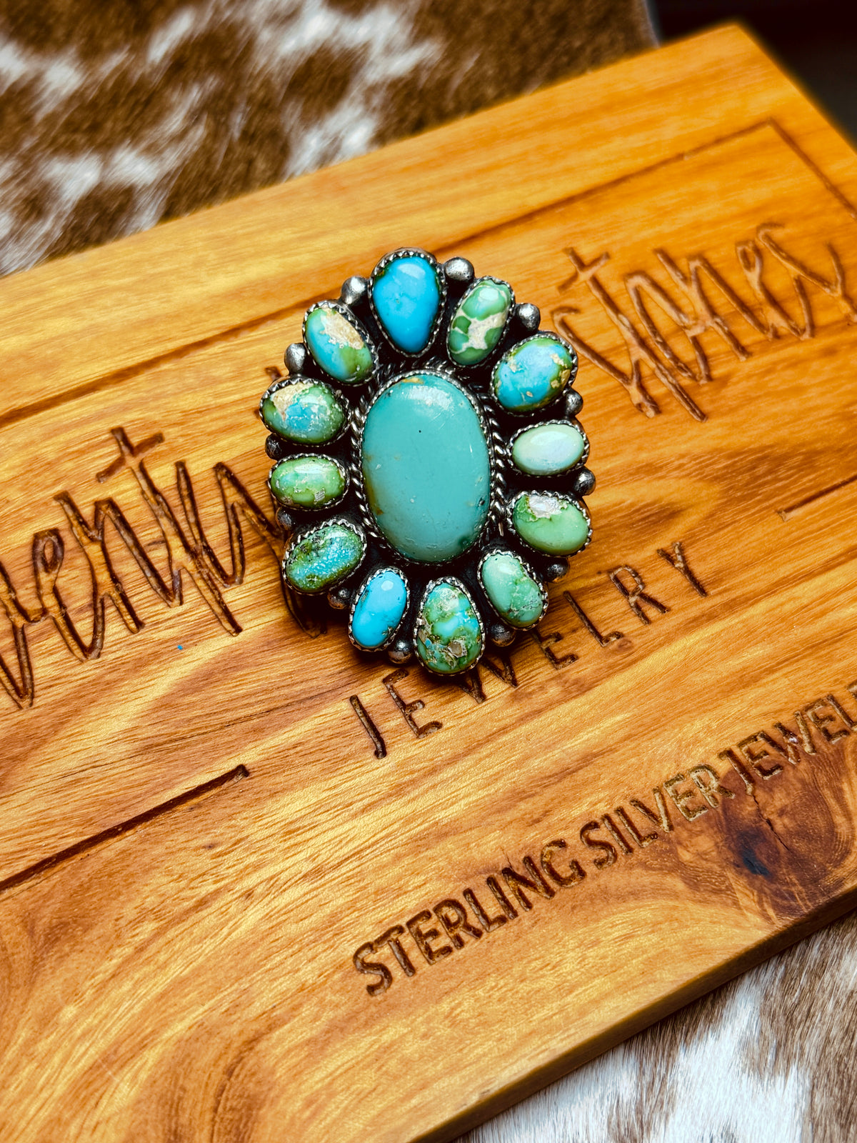 Sonoran Cluster Statement Ring, Adjustable Greener toned