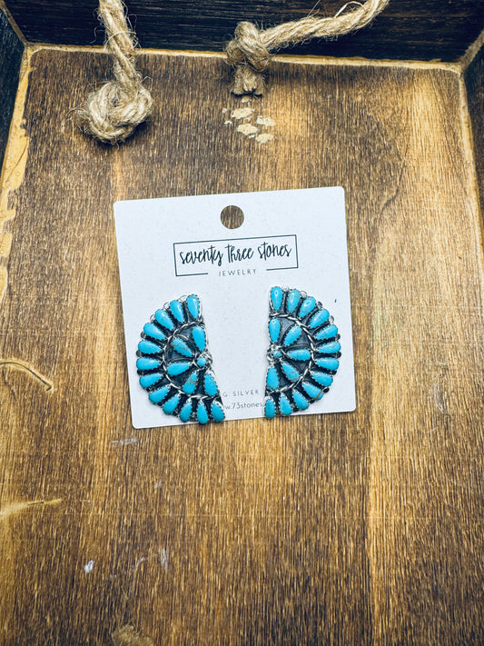 Half Cluster Turquoise earrings 1.5”