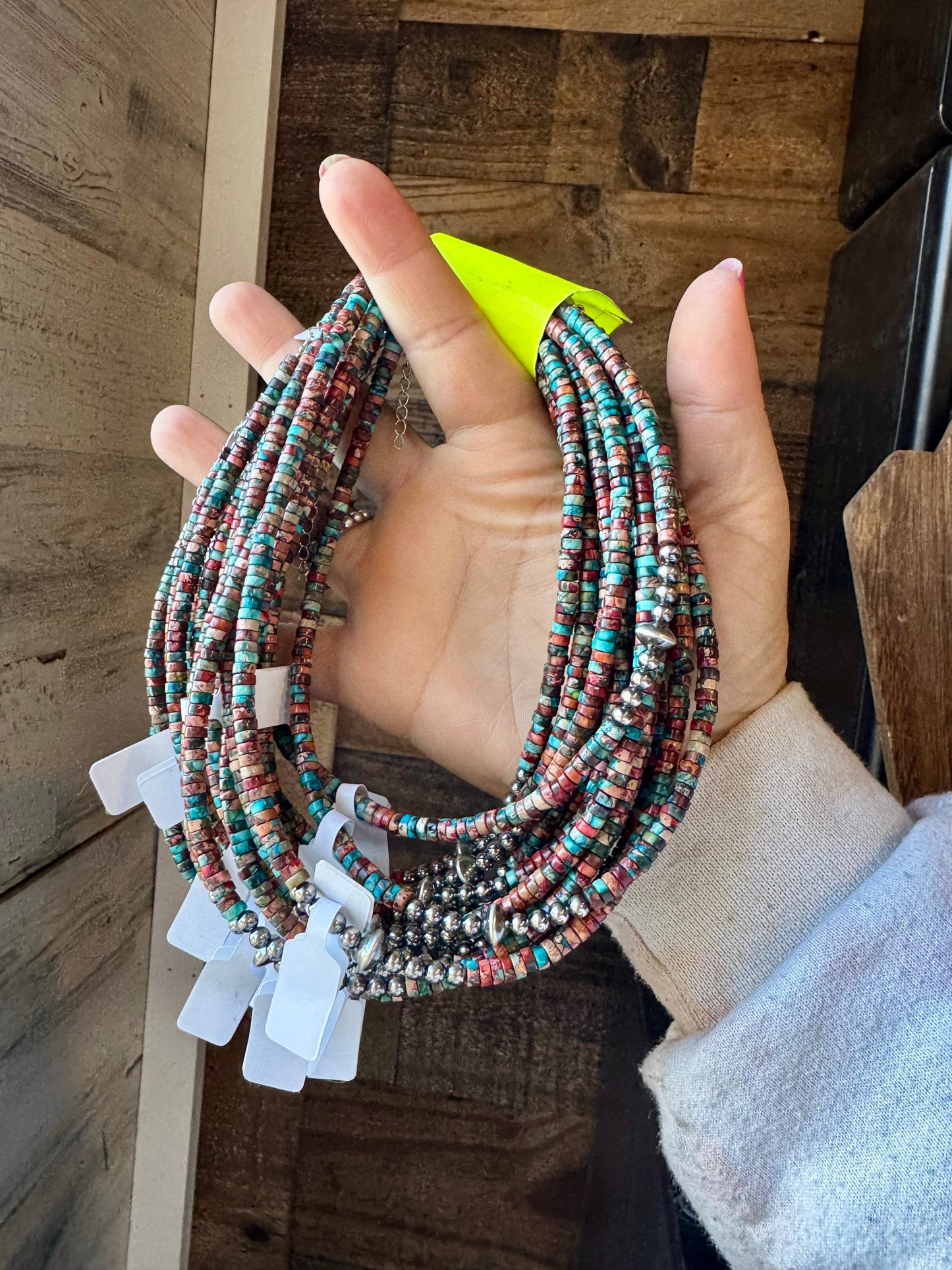 Sterling Silver Pearls choker and Pink and blue sea sediment Heishi