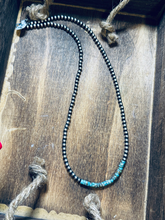 4mm Turquoise Block Necklace 20”