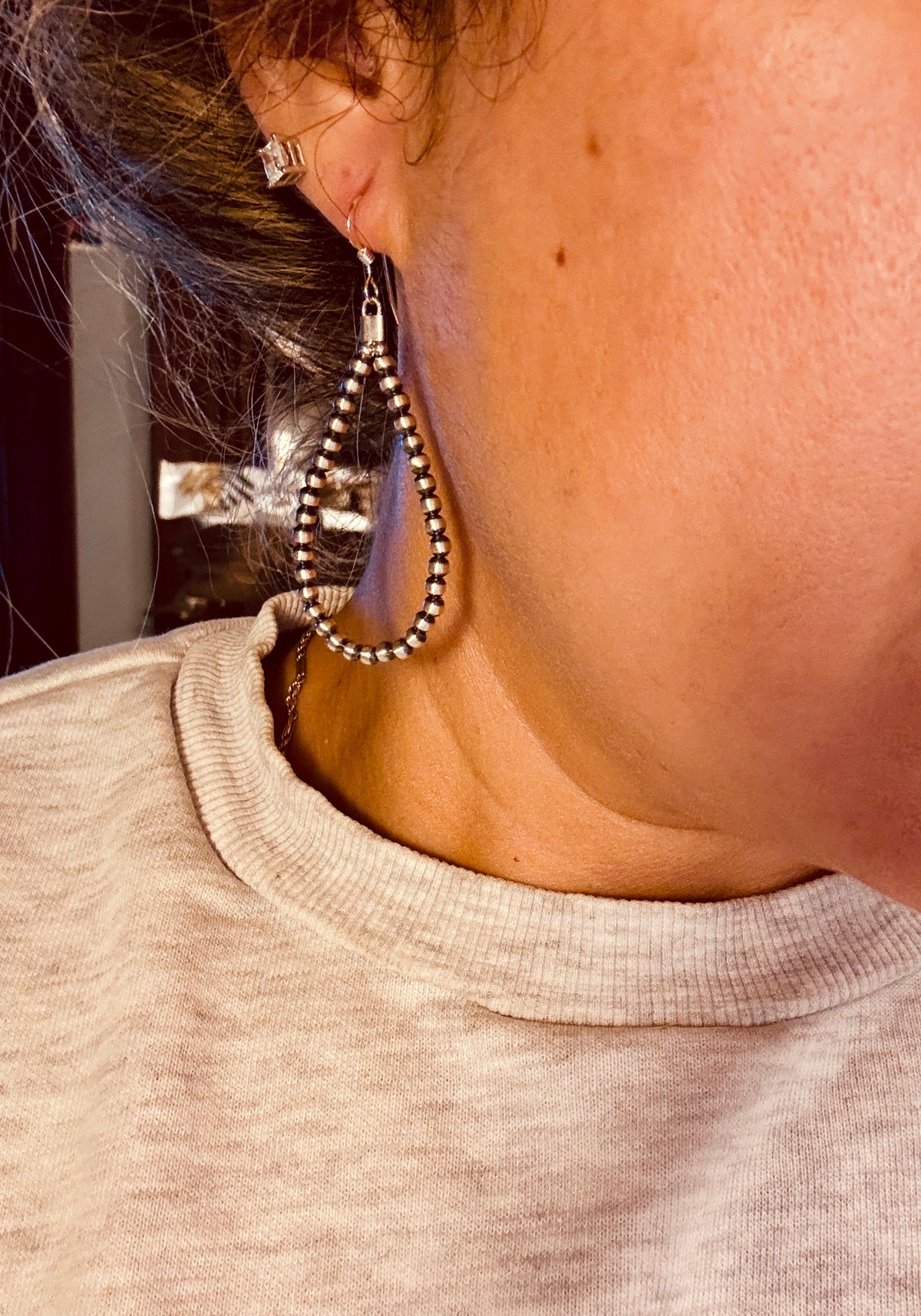 3mm Sterling Pearls Teardrop Earrings 2.25"