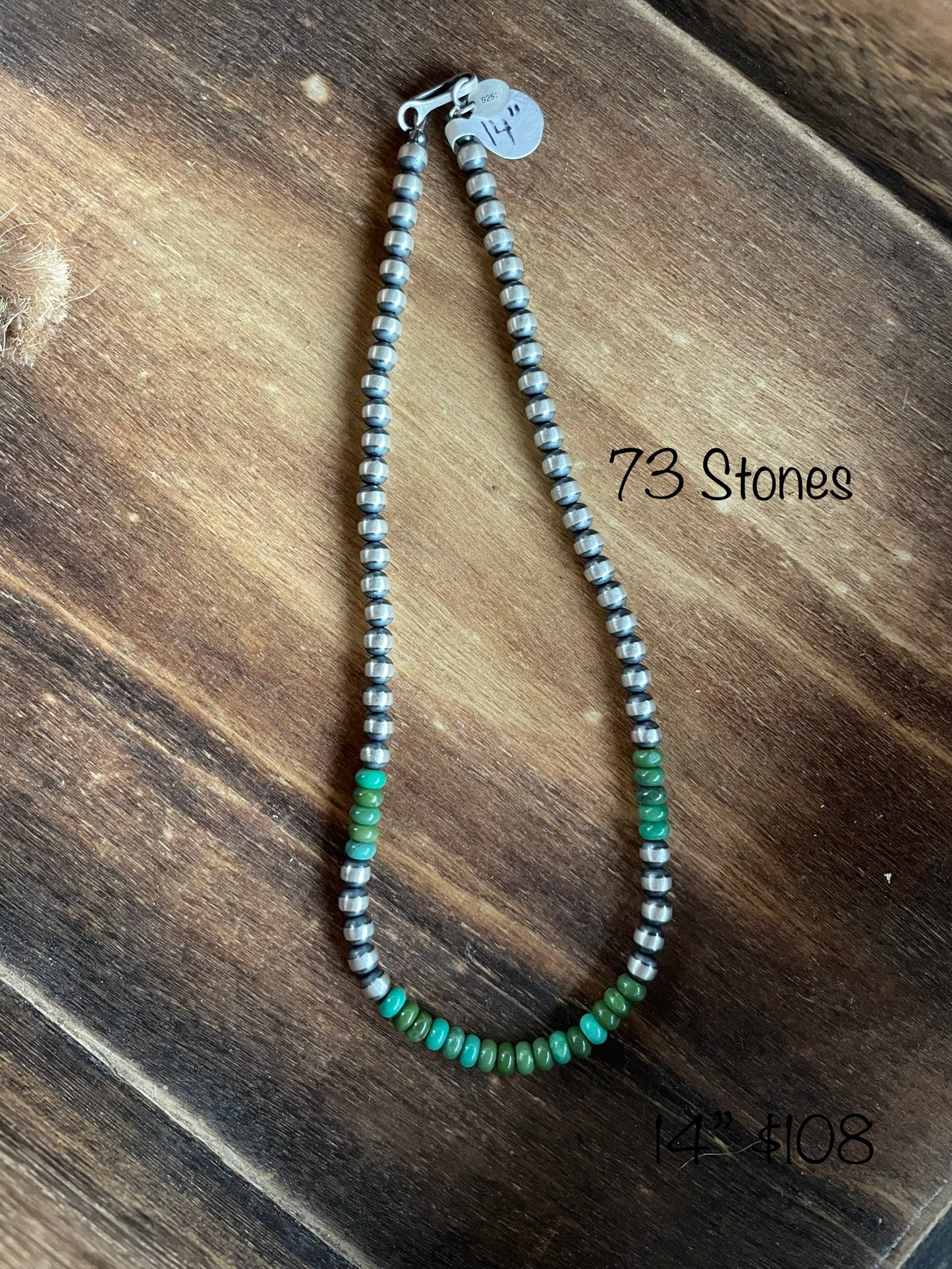 14” 5mm Navajo Pearls Necklace with turquoise