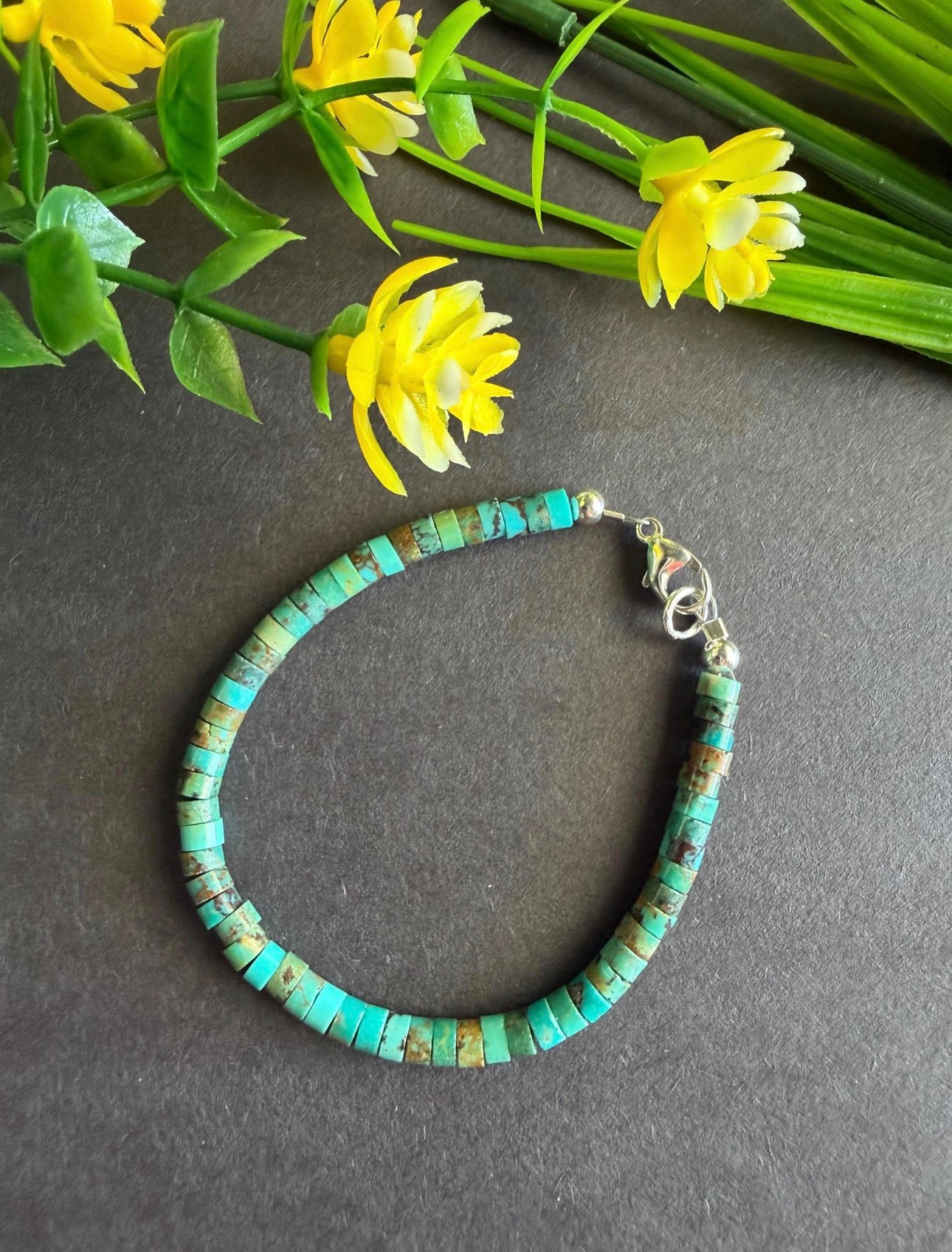 4mm Turquoise Heishi Bracelet 6.5”