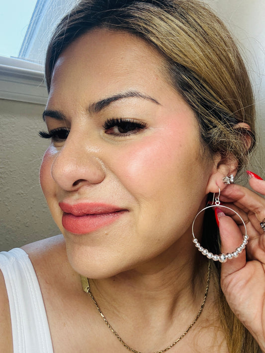 2” Silver Hoops with sterling pearls