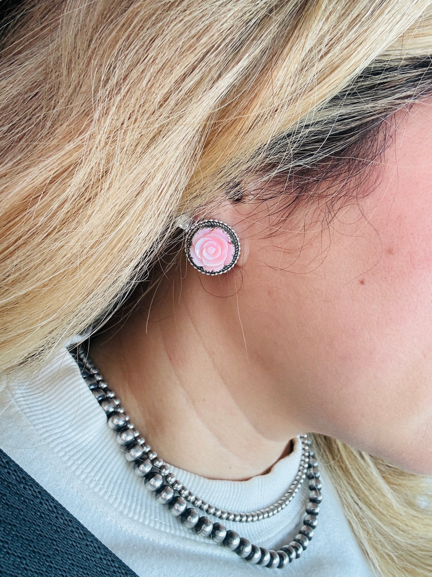 Pink Conch Rose studs 04