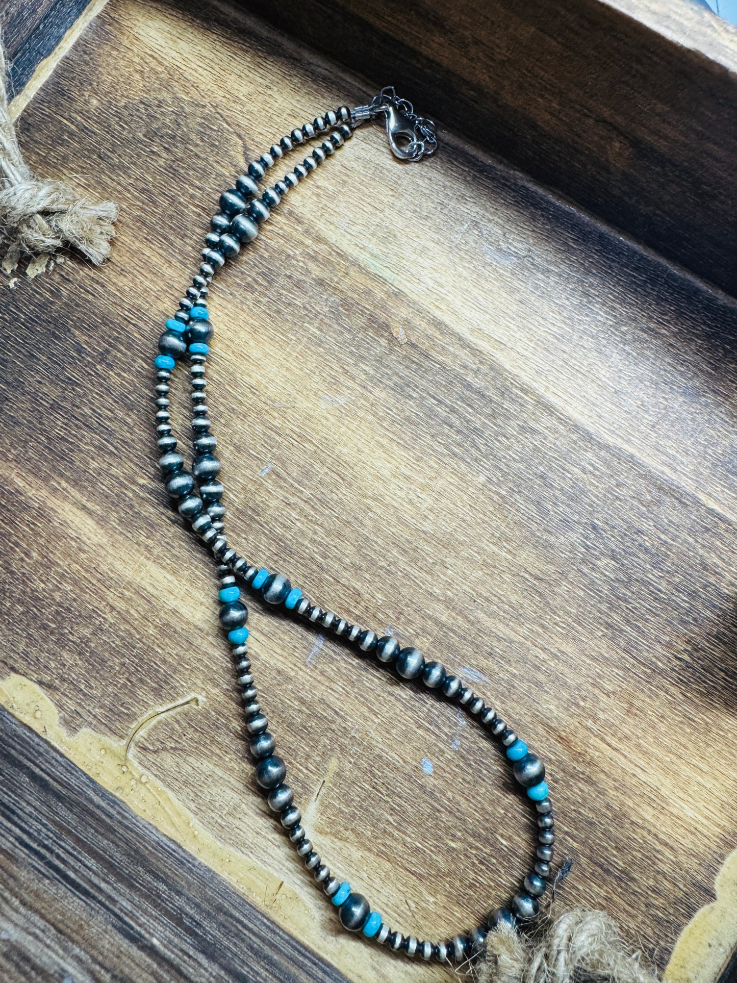 3mm graduated necklace with Turquoise 18”