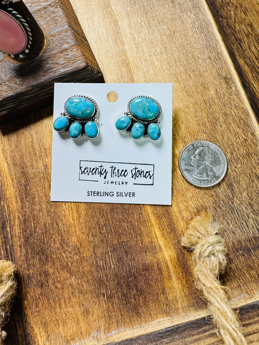 1” Turquoise Cluster Stud 4 Stone
