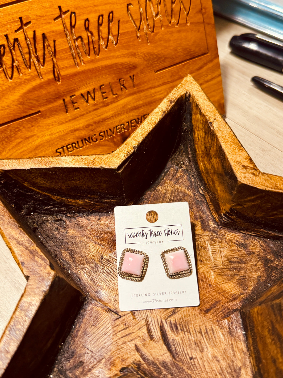 Pink Conch Square Post Earrings