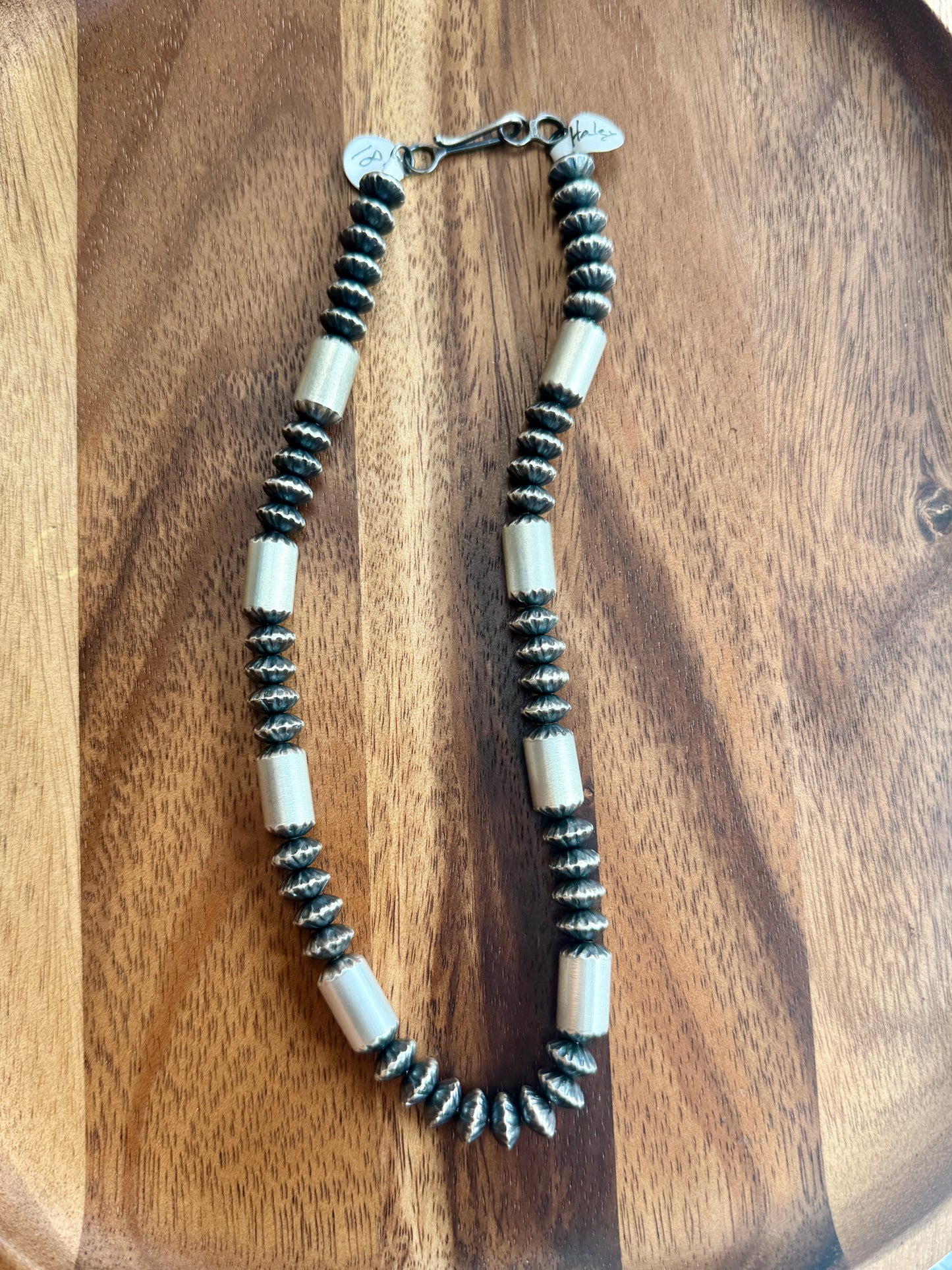 Handmade Navajo Barrell Bead and Saucer Fluted Pearl Necklace Tonisha Haley