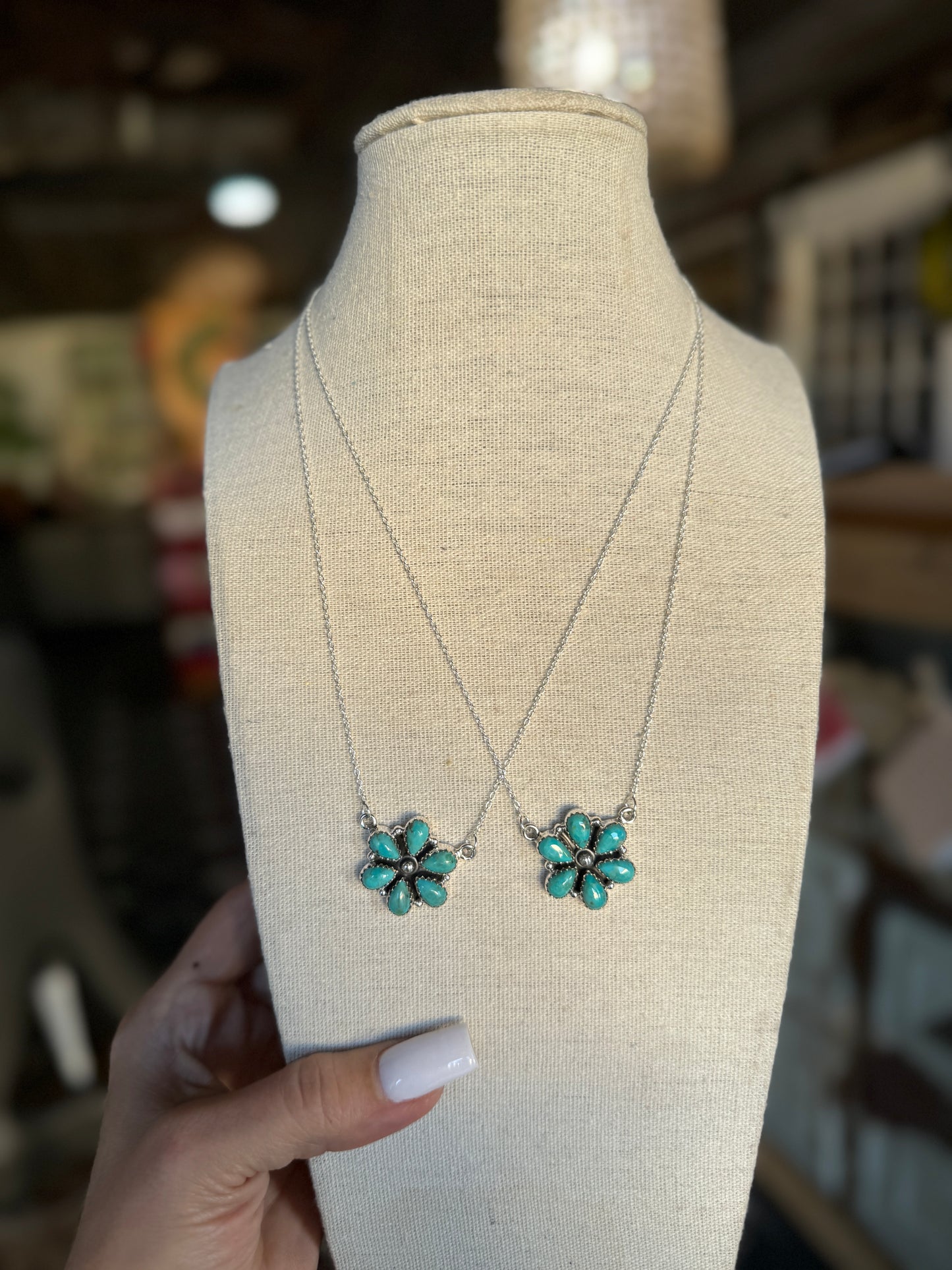 Kingman Turquoise Cluster Bar Necklace (18”)