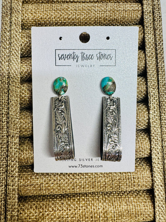 2” Turquoise Stamped Post earrings