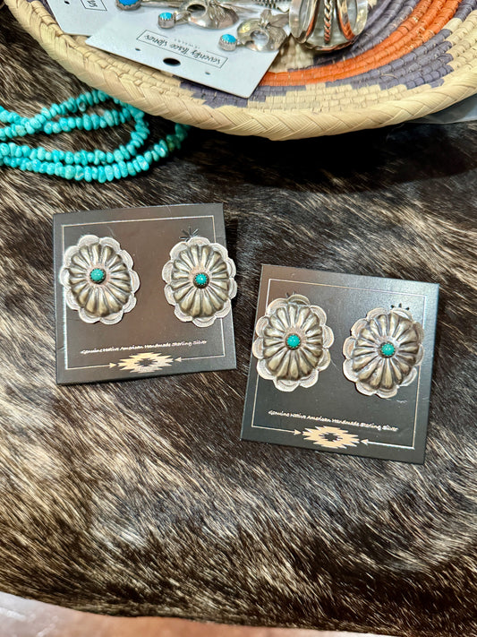 Kingman Turquoise concho Earrings “B” 1.25”