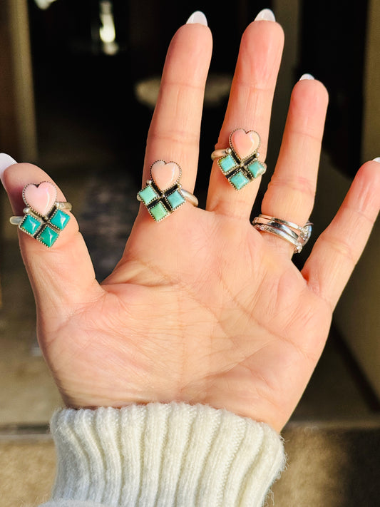 Heart + Turquoise Adjustable Rings