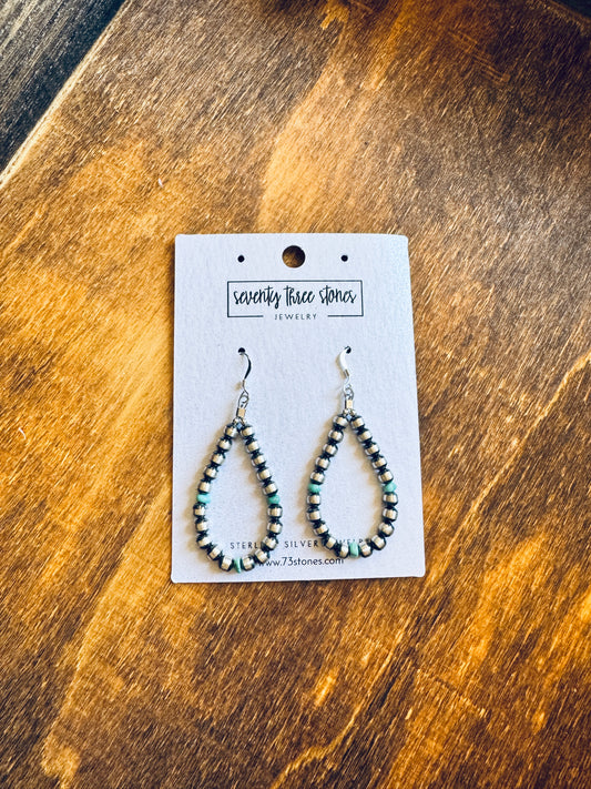 4mm teardrop 2” with 3 Turquoise Stones