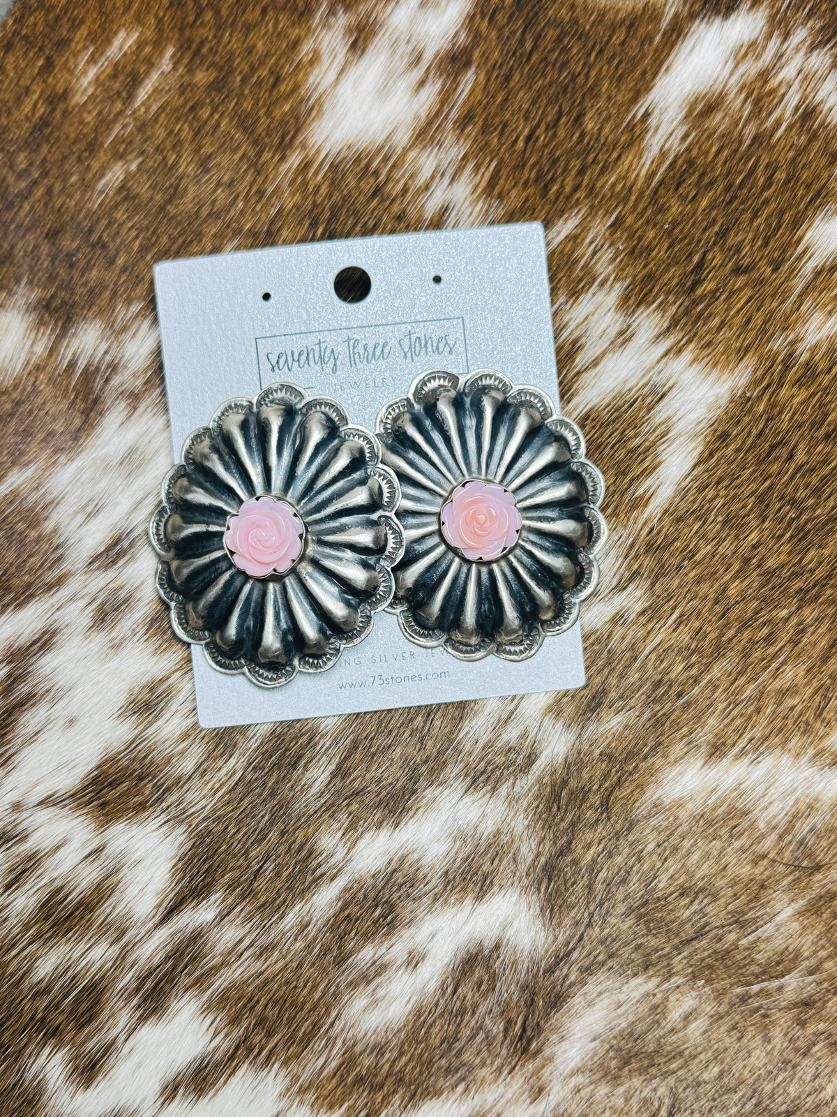 Rita Lee Concho + Pink Conch Roses Post Earrings