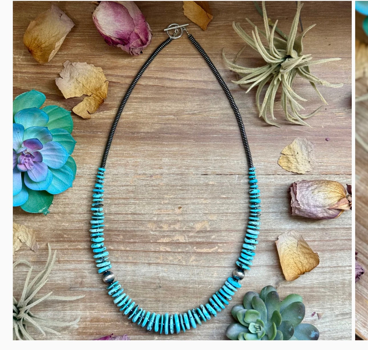 23” Ice Blue Turquoise Graduated Necklace – Sterling Silver & Hematite