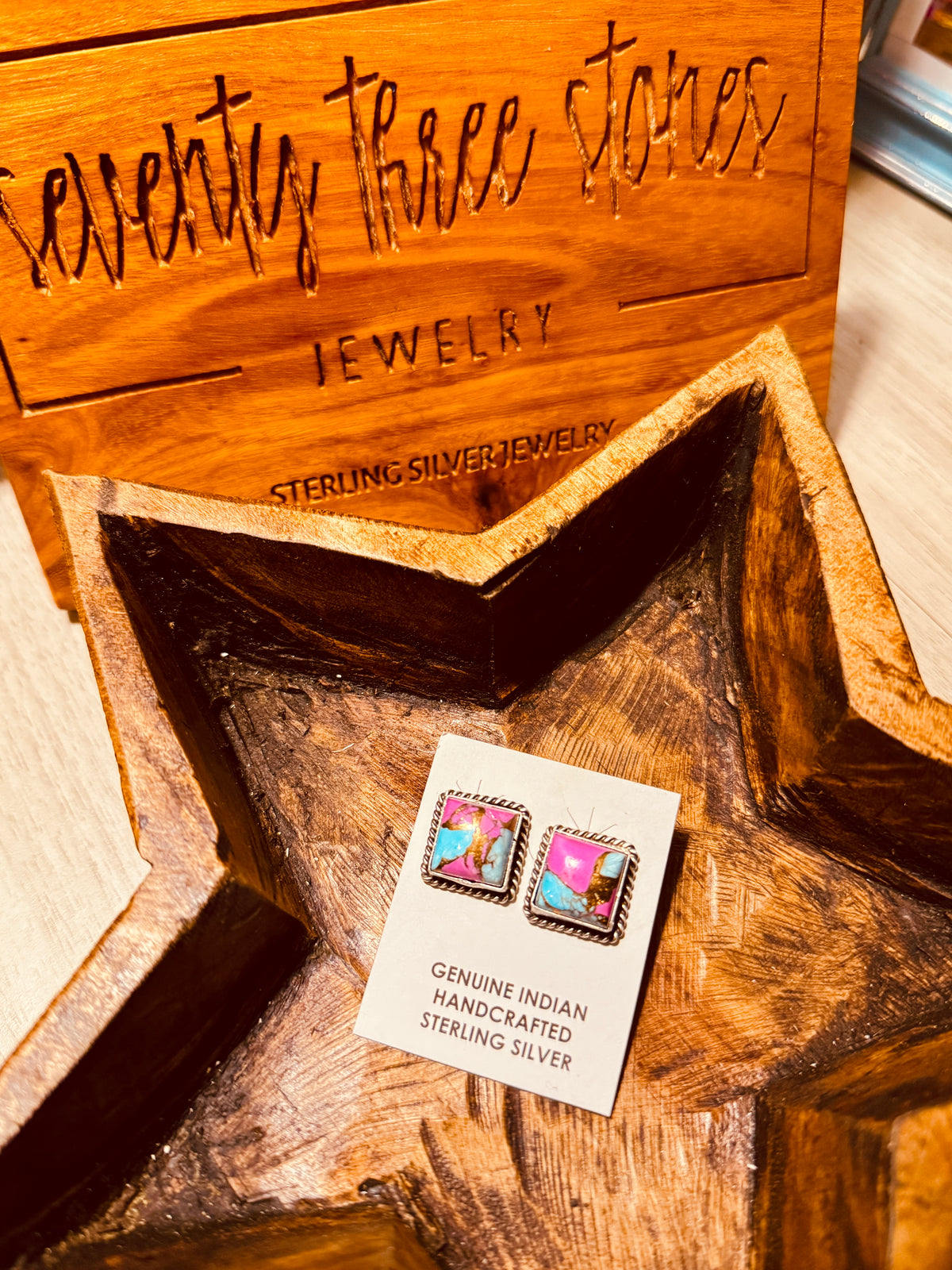Cotton Candy Square Studs