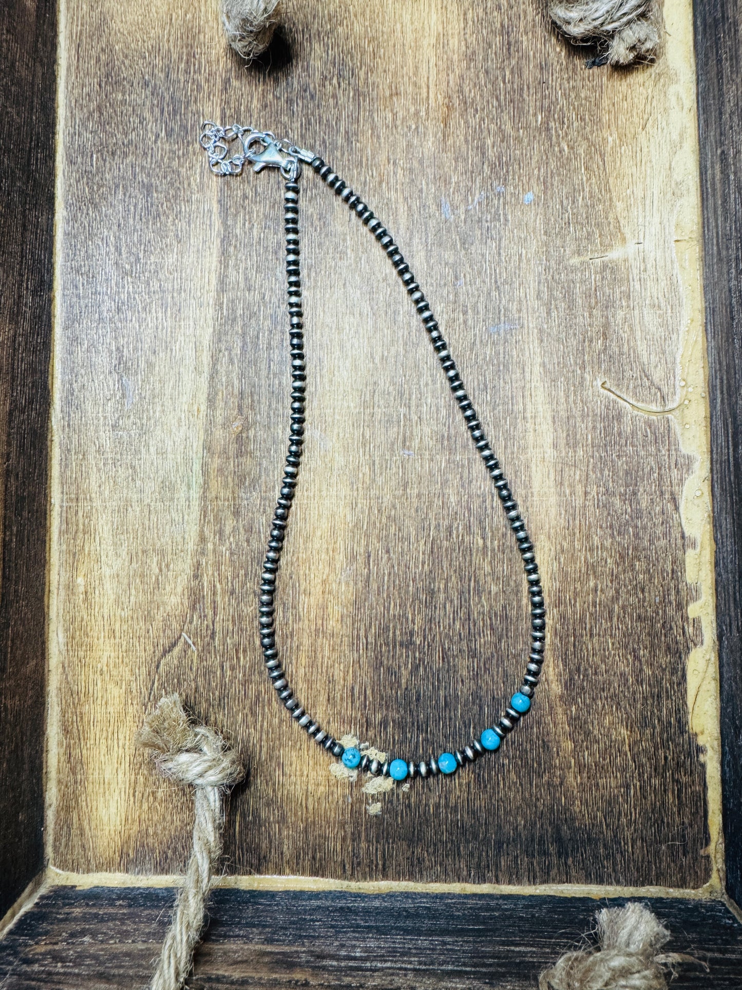 14" Saucer and Navajo pearl Necklace + Blue Turquoise