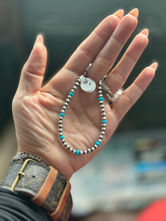 Turquoise 4mm Sterling pearl bracelet