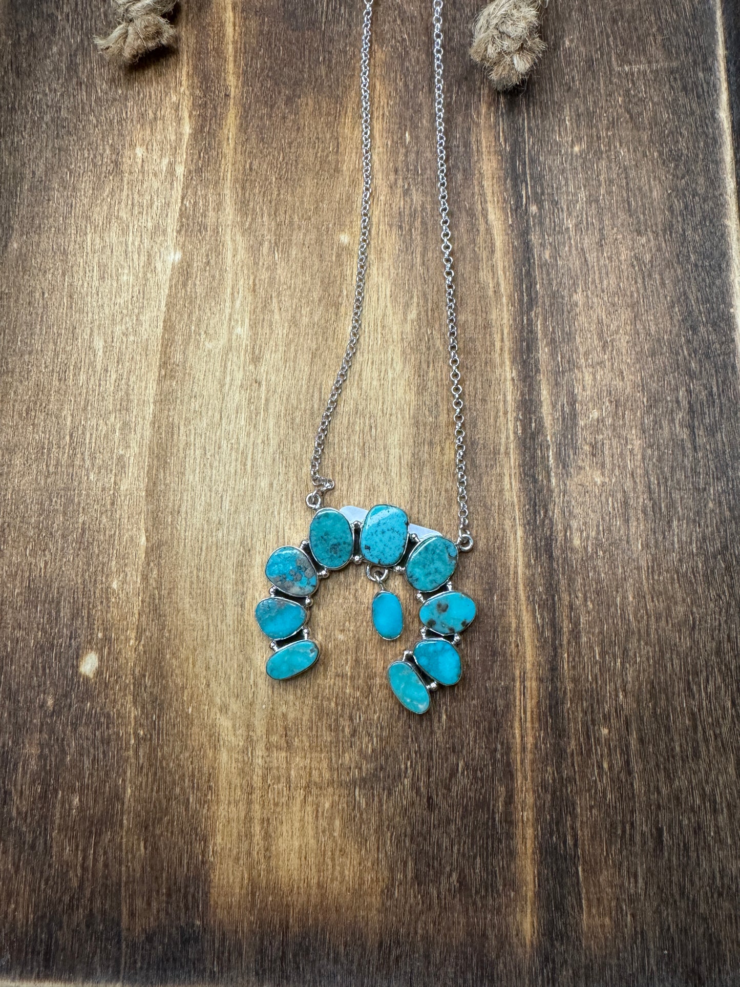 18” Turquoise Cluster naja on silver chain