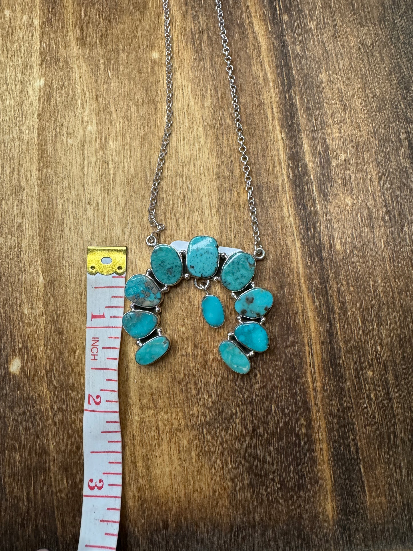 18” Turquoise Cluster naja on silver chain