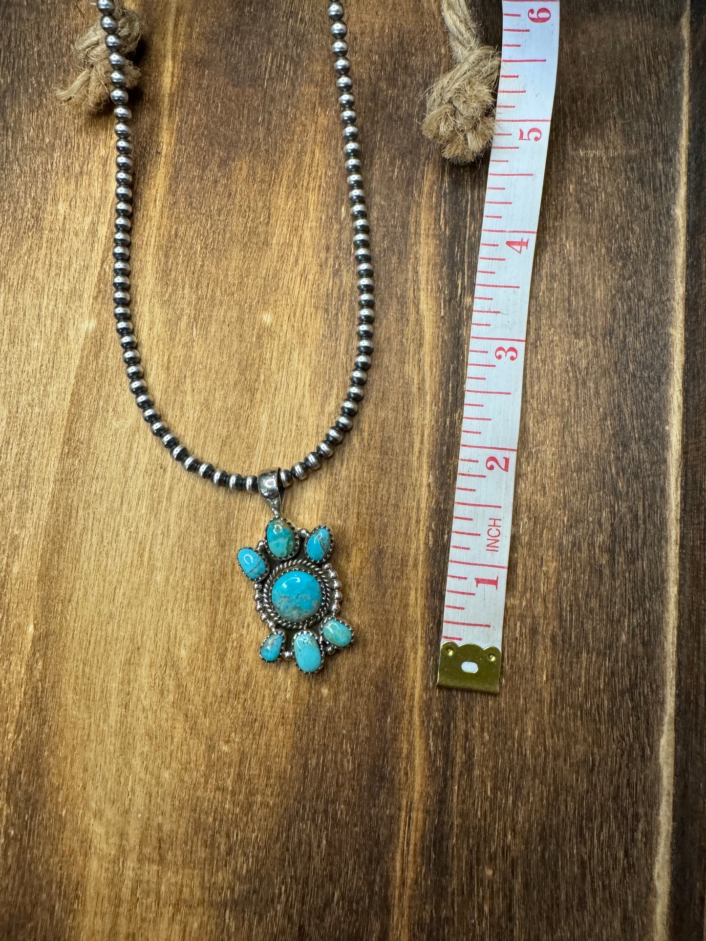 18” Turquoise Cluster Pendant on silver chain A