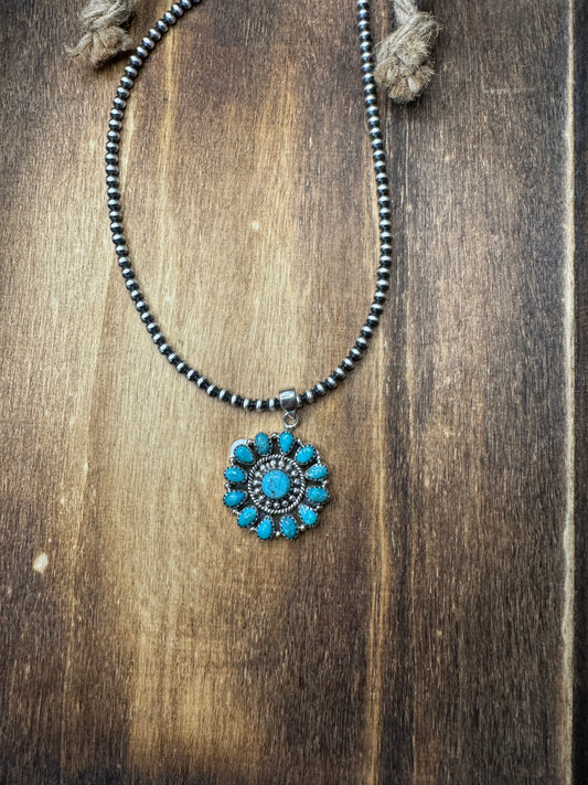 18” Turquoise Cluster Pendant on silver chain B