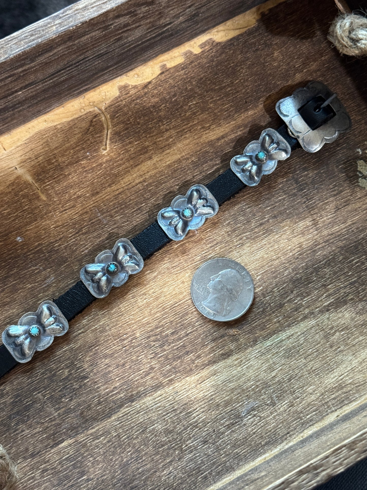 Leather Sterling Concho Turquoise Bracelet 2