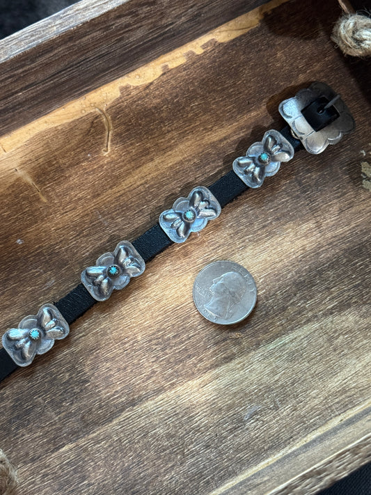 Leather Sterling Concho Turquoise Bracelet 2