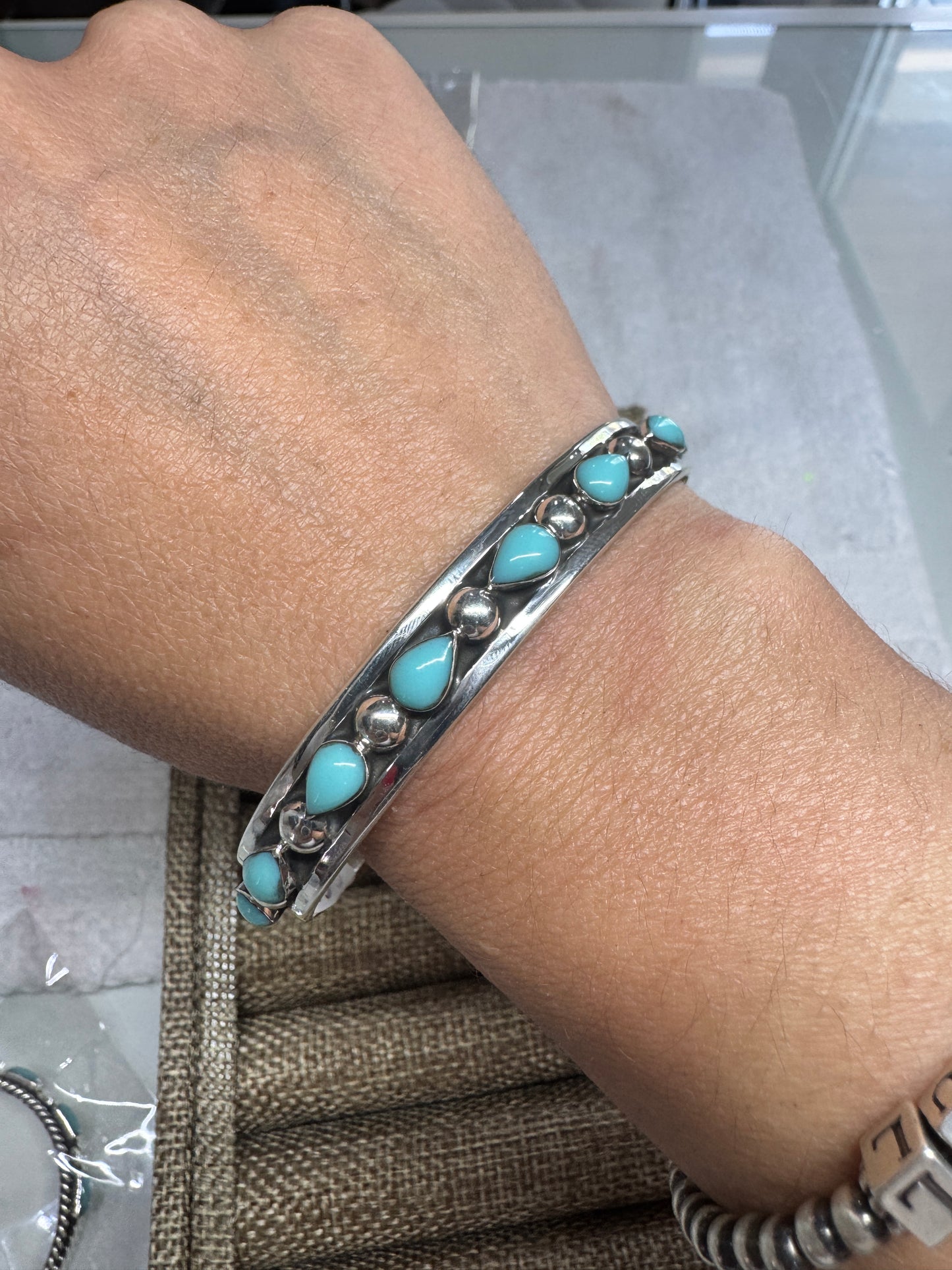 Turquoise Teardrop Silver Cuff