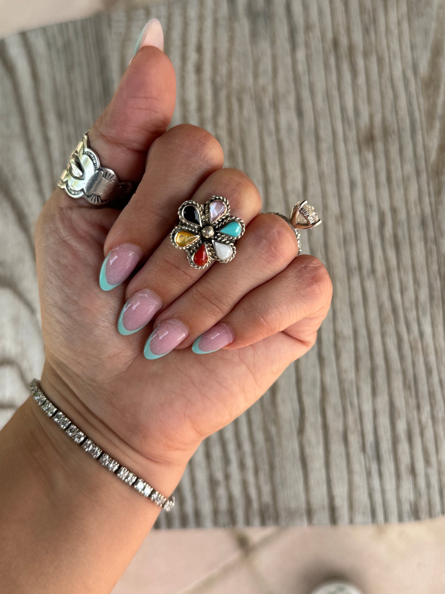 Tq+Coral Ring Sz5
