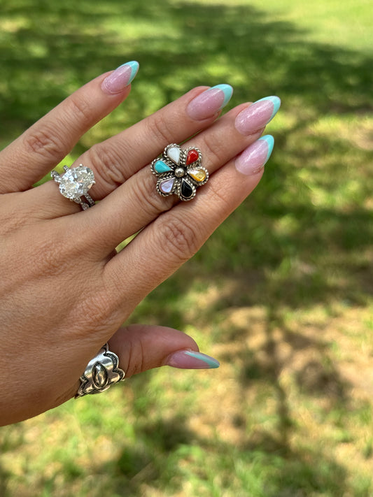 Tq+Coral Ring Sz5