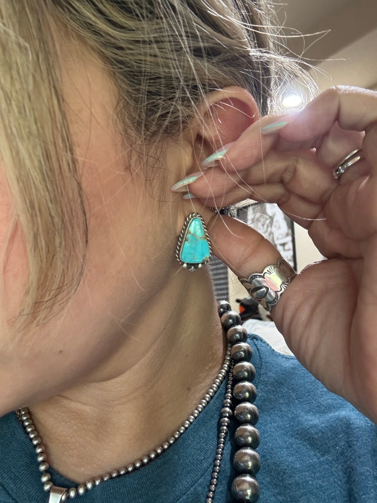 Triangle Turquoise Sterling Silver Earring Posts by Chasity Belone