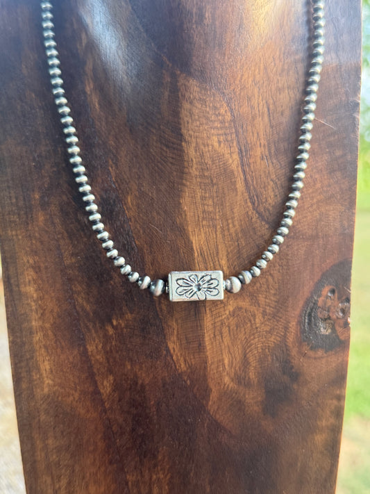 Floral Barrel Bead 16" Necklace