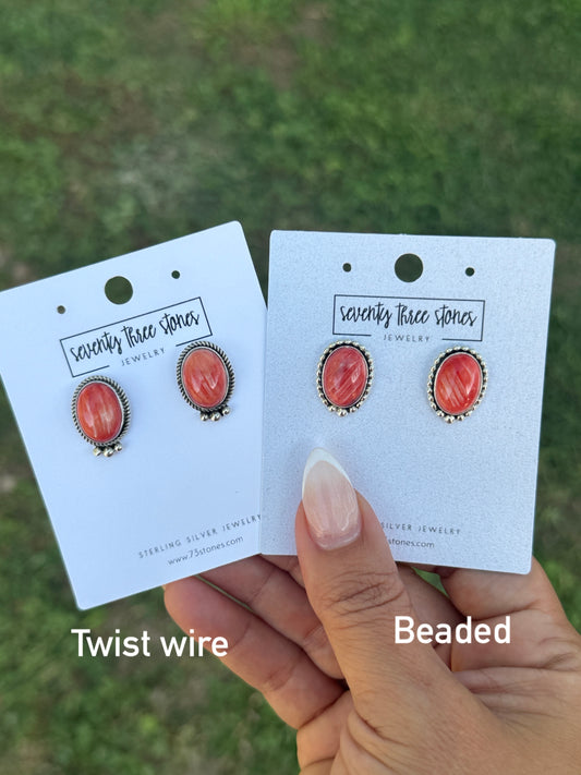 Red Spiny Oyster Sterling Studs with Beaded Detail – Native Made, Stamped DP