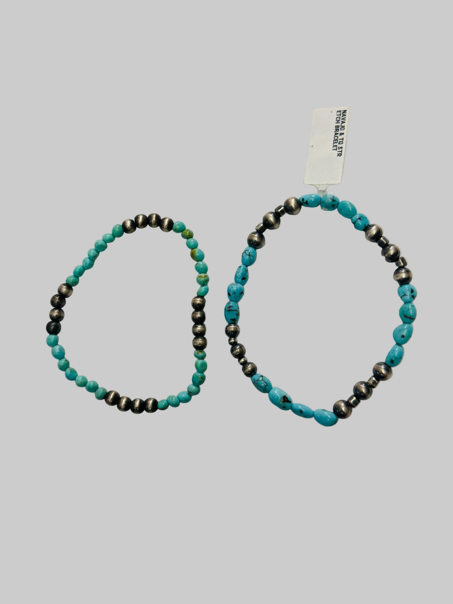 Turquoise and Sterling Pearl Stretch Bracelet A